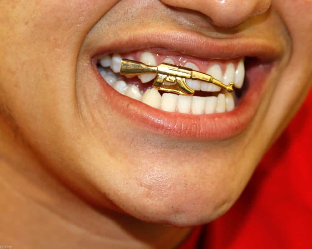 18K Gold AK 47 Double Cap Grillz Deez Grillz