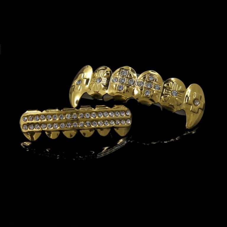 Iced Out Grillz With Fangs A 14K Gold Set For True Hip Hop Heads
