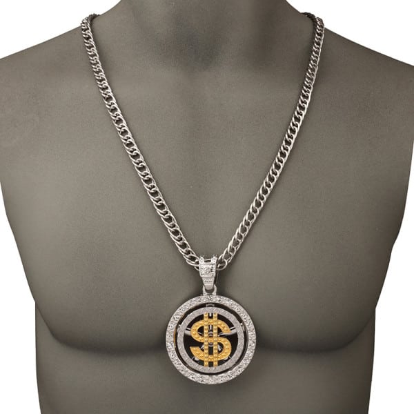 Spinning Gold Dollar Sign Necklace Pendant - Deez Grillz